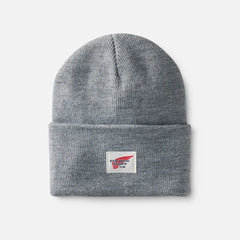 Logo Knit Beanie Hat - Unisex Knit Watch Hat in Light Gray Heather