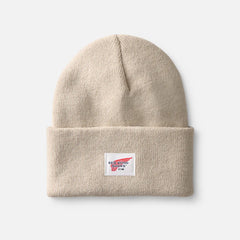 Logo Knit Beanie Hat - Unisex Cuffed Beanie Hat in Stone