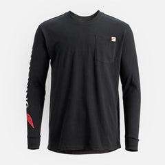 Long Sleeve Pocket T-Shirt with Sleeve Print - Men's Long Sleeve Tee in Black