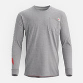 Long Sleeve Pocket T-Shirt with Sleeve Print - Men's Long Sleeve Tee in Dark Gray