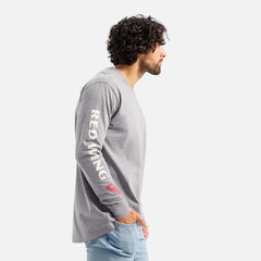 Long Sleeve Pocket T-Shirt with Sleeve Print - Men's Long Sleeve Tee in Dark Gray