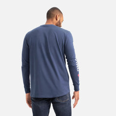 Long Sleeve Pocket T-Shirt with Sleeve Print - Men's Long Sleeve Tee in Navy
