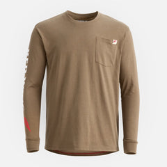 Long Sleeve Pocket T-Shirt with Sleeve Print - Men's Long Sleeve Tee in Brown