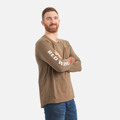 Long Sleeve Pocket T-Shirt with Sleeve Print - Men's Long Sleeve Tee in Brown