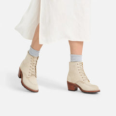 Clara - Women's Heeled Boot in White Sand Mohave Leather