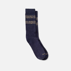 Wool Blend Striped Crew - Unisex Wool Blend Striped Crew Socks in Navy/Tan