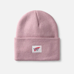 Logo Knit Beanie Hat - Unisex Cuffed Beanie Hat in Pale Rose