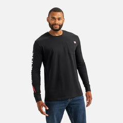 Long Sleeve Pocket T-Shirt with Sleeve Print - Men's Long Sleeve Tee in Black