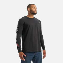 Long Sleeve Pocket T-Shirt with Sleeve Print - Men's Long Sleeve Tee in Black