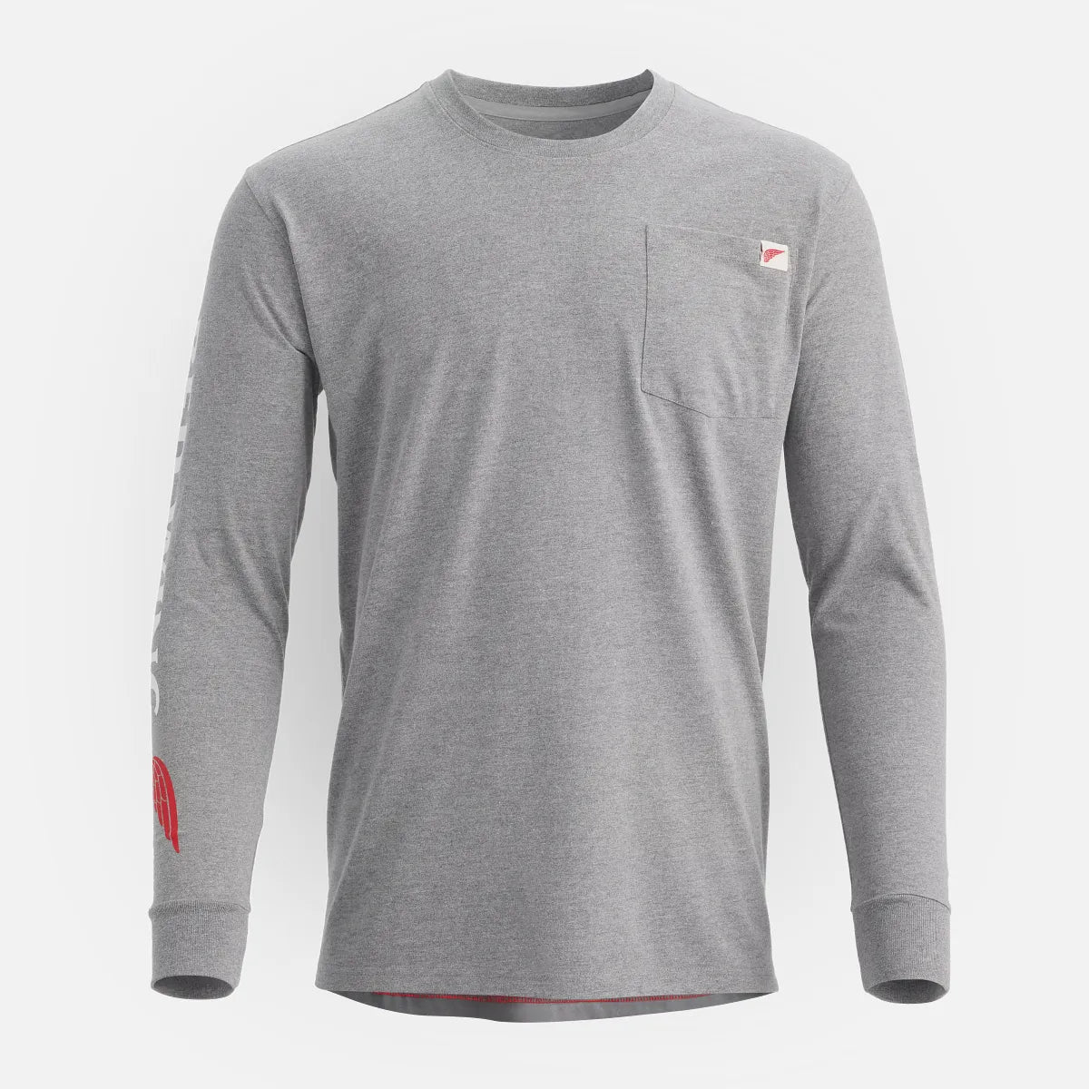 Long Sleeve Pocket T-Shirt with Sleeve Print - Men's Long Sleeve Tee in Dark Gray