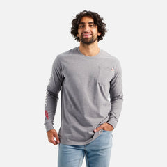 Long Sleeve Pocket T-Shirt with Sleeve Print - Men's Long Sleeve Tee in Dark Gray
