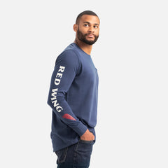 Long Sleeve Pocket T-Shirt with Sleeve Print - Men's Long Sleeve Tee in Navy