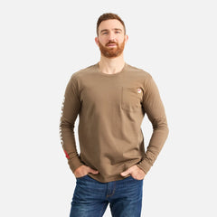 Long Sleeve Pocket T-Shirt with Sleeve Print - Men's Long Sleeve Tee in Brown