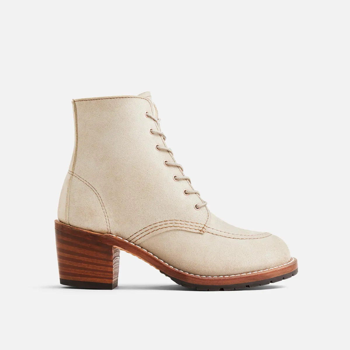 Clara - Women's Heeled Boot in White Sand Mohave Leather